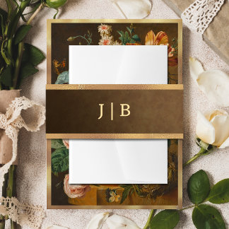 Elegant Faux Gold Border Wedding Monogram Uitnodigingen Wikkel