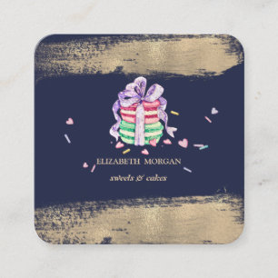 Elegant Faux Gold Brush Stroke Macarons Vierkante Visitekaartje