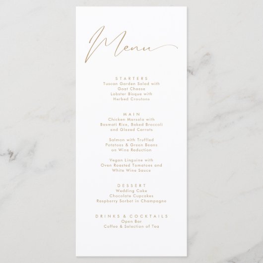 Elégant Faux Gold Calligraphy Script Menu Mariage (Devant)