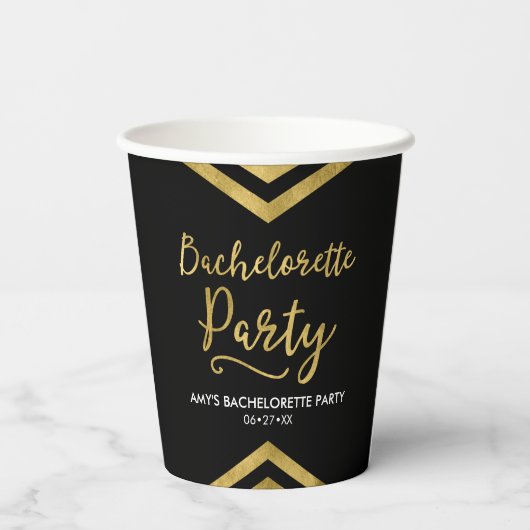 Elegant Faux Gold Chevron Bachelorette Party Papieren Bekers (Achterkant)
