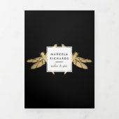 Elegant Faux Gold Dragonfly Duo Black Brochure Drieluik Kaart (Cover)