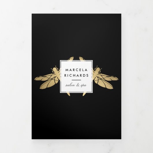 Elegant Faux Gold Dragonfly Duo Black Brochure Drieluik Kaart (Cover)