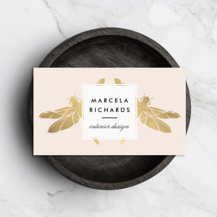 Elegant Faux Gold Dragonfly Duo op Roze Visitekaartje