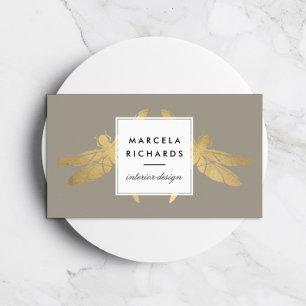 Elegant Faux Gold Dragonfly Duo op Taupe Visitekaartje