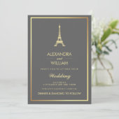 Elegant Faux Gold Eiffel Tower on Gray Weddenschap Kaart (Staand voorkant)