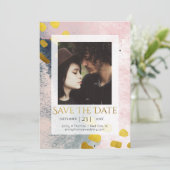 Elegant Faux Gold en Blush Custom Photo Save The Date (Staand voorkant)