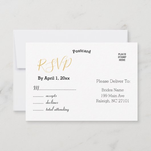 Élégant Faux Gold Foil | Carte postale RSVP de mar (Dos)