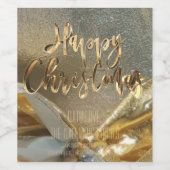 Elegant Faux Gold Foil Script Happy Kerstmis Wijn Etiket (Enkel label)