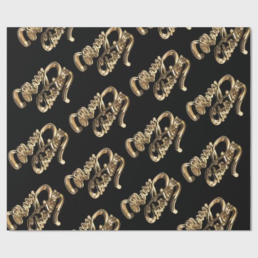 Elegant Faux Gold Foil Script met zwarte kerst Cadeaupapier (Vlak)