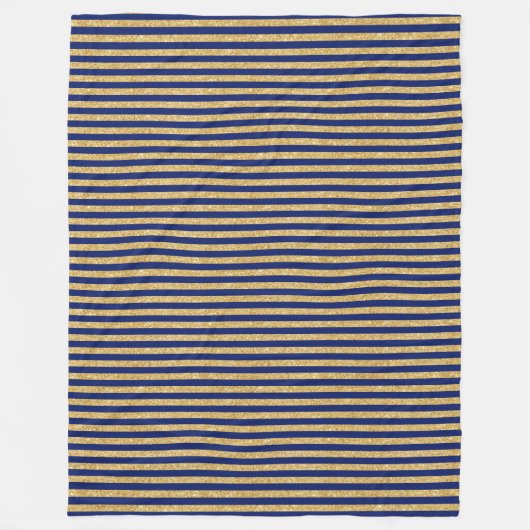 Elegant Faux Gold Glitter en Blue Stripe Pattern Fleece Deken (Voorkant)