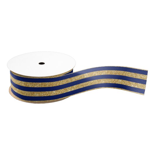 Elegant Faux Gold Glitter en Blue Stripe Pattern Grosgrain Lint (Spoel)
