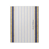Elegant Faux Gold Glitter en Blue Stripe Pattern Notitieblok (Gedraaid)