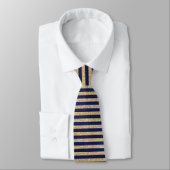 Elegant Faux Gold Glitter en Blue Stripe Pattern Stropdas (Gebonden)