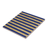 Elegant Faux Gold Glitter en Blue Stripe Pattern Tegeltje (Zijkant)