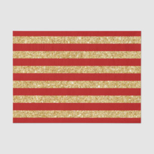 Elegant Faux Gold Glitter en Red Stripe Pattern Tissuepapier