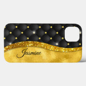 Elegant faux Gold glitter monogram zwarte diamant Case-Mate iPhone Case (Achterkant (horizontaal))
