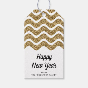 Elegant Faux Gold Glitter White Happy Nieuwjaar Cadeaulabel