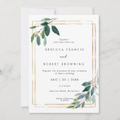 elegant faux gold & greenery bruiloft uitnodiging (Voorkant)