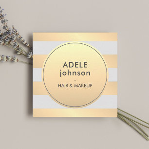 Elegant Faux Gold Grey Stripes Beauty Hair Makeup Vierkante Visitekaartje
