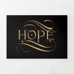 Elegant Faux Gold Hope Calligraphy Script op Black Drieluik Wenskaart