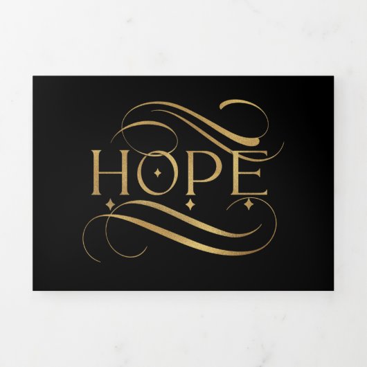 Elegant Faux Gold Hope Calligraphy Script op Black Drieluik Wenskaart (Cover)