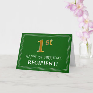 Elegant Faux Gold Kijk 1st Birthday, naam (groen) Kaart