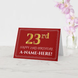 Elegant Faux Gold Kijk "23rd" Birthday, naam (rood Kaart