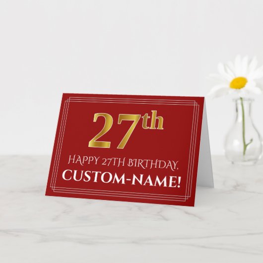 Elegant Faux Gold Kijk "27th" Birthday, naam (rood Kaart (Kleine Plant)