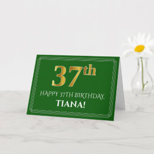 Elegant Faux Gold Kijk 37th Birthday, naam (groen) Kaart