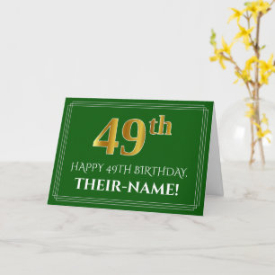 Elegant Faux Gold Kijk 49th Birthday, naam (groen) Kaart