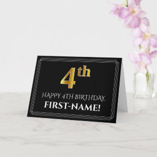 Elegant Faux Gold Kijk "4th Birthday" + naam Kaart