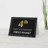 Elegant Faux Gold Kijk "4th Birthday" + naam Kaart (Voorkant)