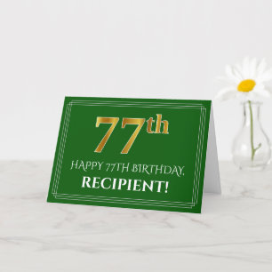 Elegant Faux Gold Kijk 77th Birthday, naam (groen) Kaart