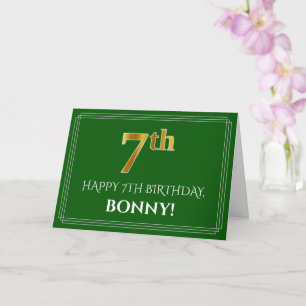 Elegant Faux Gold Kijk 7th Birthday, naam (groen) Kaart