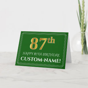 Elegant Faux Gold Kijk 87th Birthday, naam (groen) Kaart