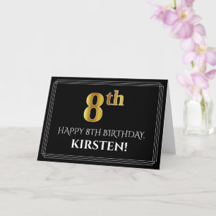 Elegant Faux Gold Kijk "8th Birthday" + naam Kaart