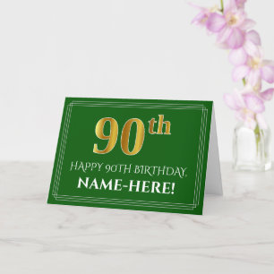 Elegant Faux Gold Kijk 90th Birthday, naam (groen) Kaart