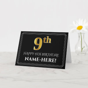 Elegant Faux Gold Kijk "9th Birthday" + naam Kaart