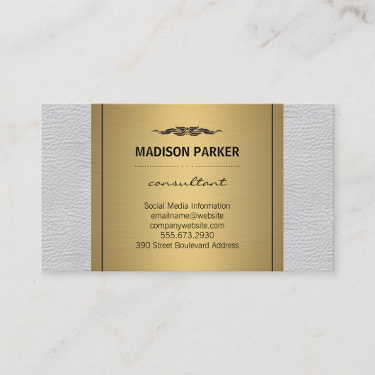 Elegant Faux Gold Label White Leather (Voorkant)