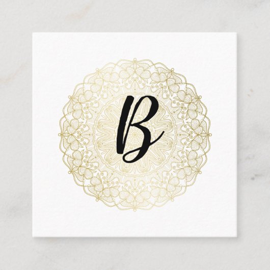 Elegant Faux Gold Lace - Calligrafie Monogram Vierkante Visitekaartje (Voorkant)