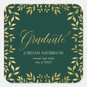 Elegant Faux Gold Leaves Green Afstuderen Vierkante Sticker (Voorkant)