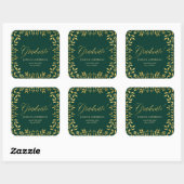 Elegant Faux Gold Leaves Green Afstuderen Vierkante Sticker (Vel)