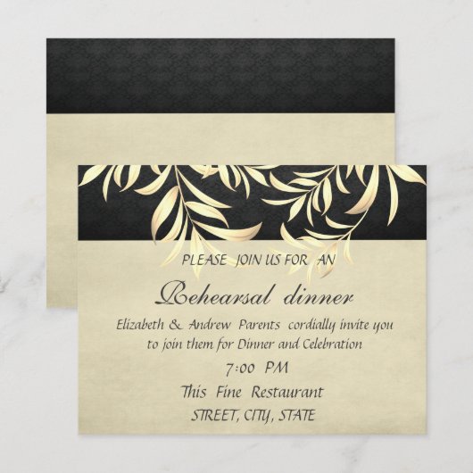 Elegant  Faux Gold Leaves Rehearings Dinner Kaart (Voorkant / Achterkant)