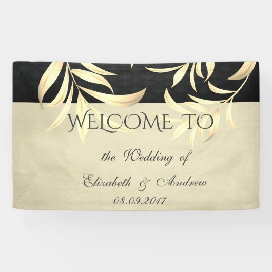 Elegant  Faux Gold Leaves Wedding Banner (Horizontaal)