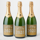 Elegant Faux Gold Lettering Happy Nieuwjaar 2023 Sparkling Wijnetiket (Flessen)