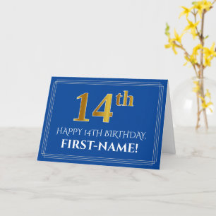 Elegant Faux Gold Look 14e verjaardag, Naam (Blauw Kaart