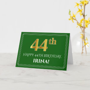 Elegant Faux Gold Look 44e verjaardag, naam (groen Kaart