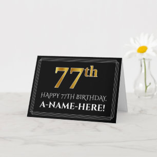 Elegant Faux Gold look "77th" Birthday + naam Kaart