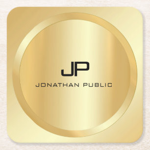 Elegant Faux Gold Monogram Moderne Sjabloon Vierkante Kartonnen Onderzetter
