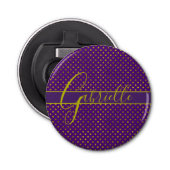 Elegant Faux Gold Polka Dots op Paarse monogram Button Flesopener (Voorkant)